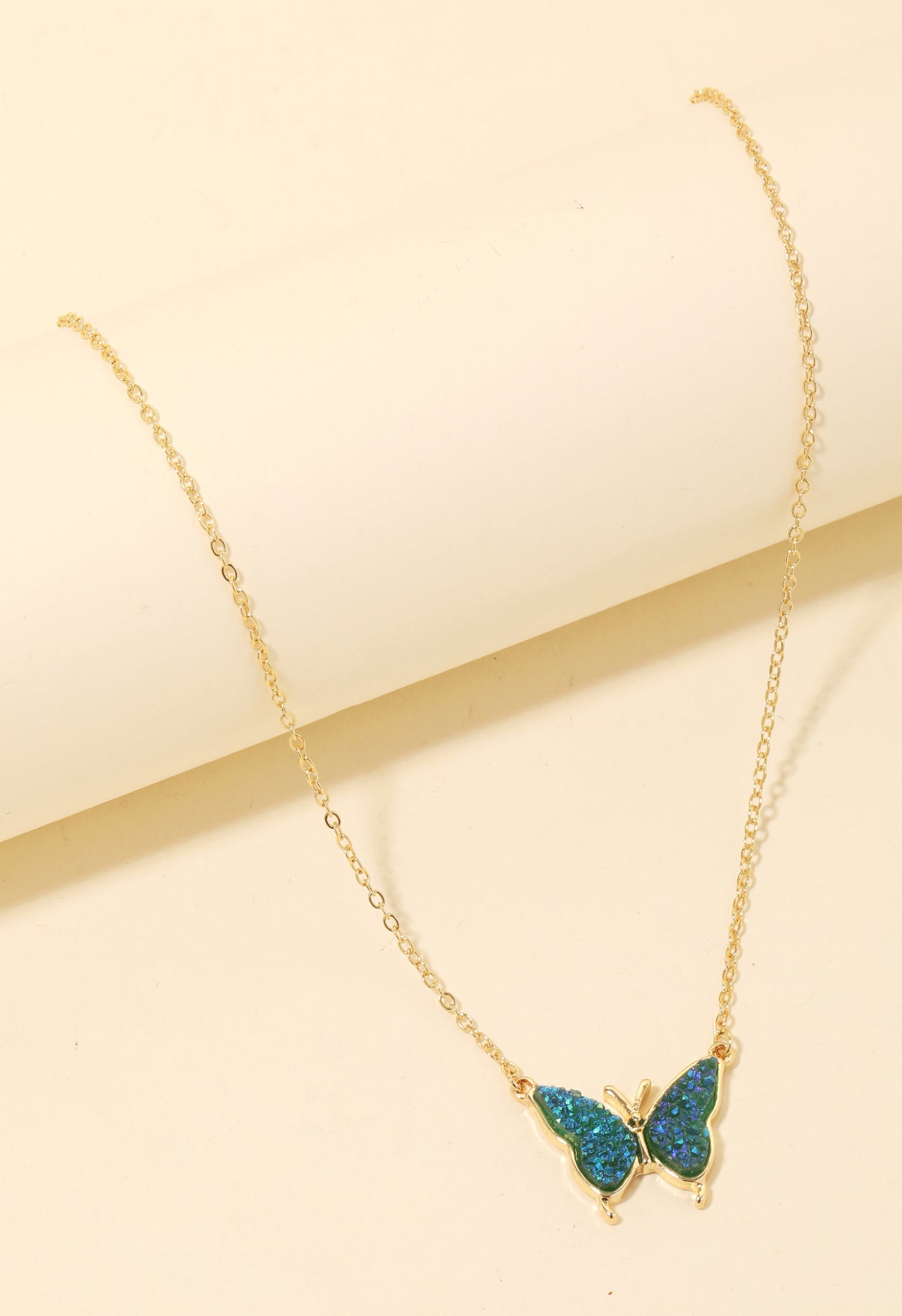 Druzy Stone Butterfly Pendant Necklace